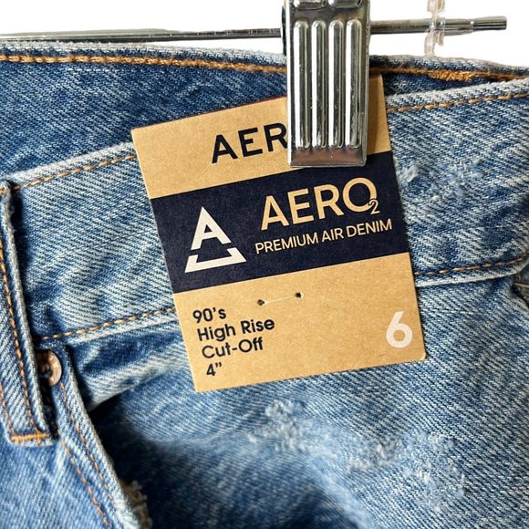 NWT Aero 90s High Rise Cut-Off 4" Jean Denim Shorts Sz 6 Raw Hem Button Fly - Picture 4 of 8